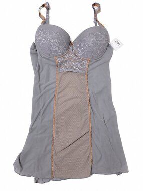 Essentials by ABS Women's Lace Babydoll Chemise Size M Gray Mesh Lingerie NWT
